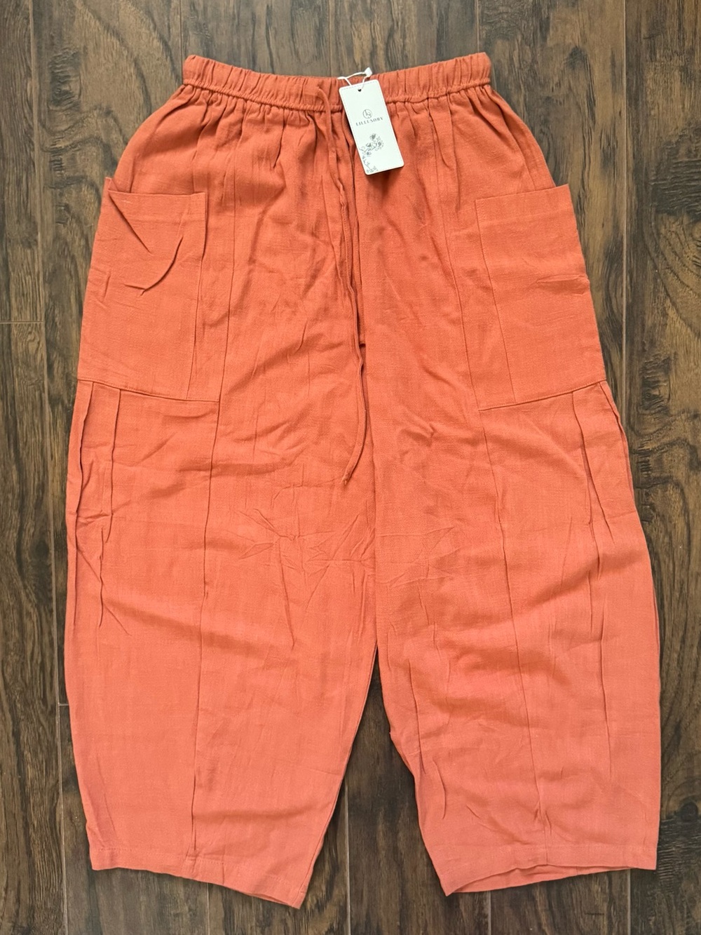 NWT Lillusory Small Peach Linen Blend Pull On Cropped Ankle Pants